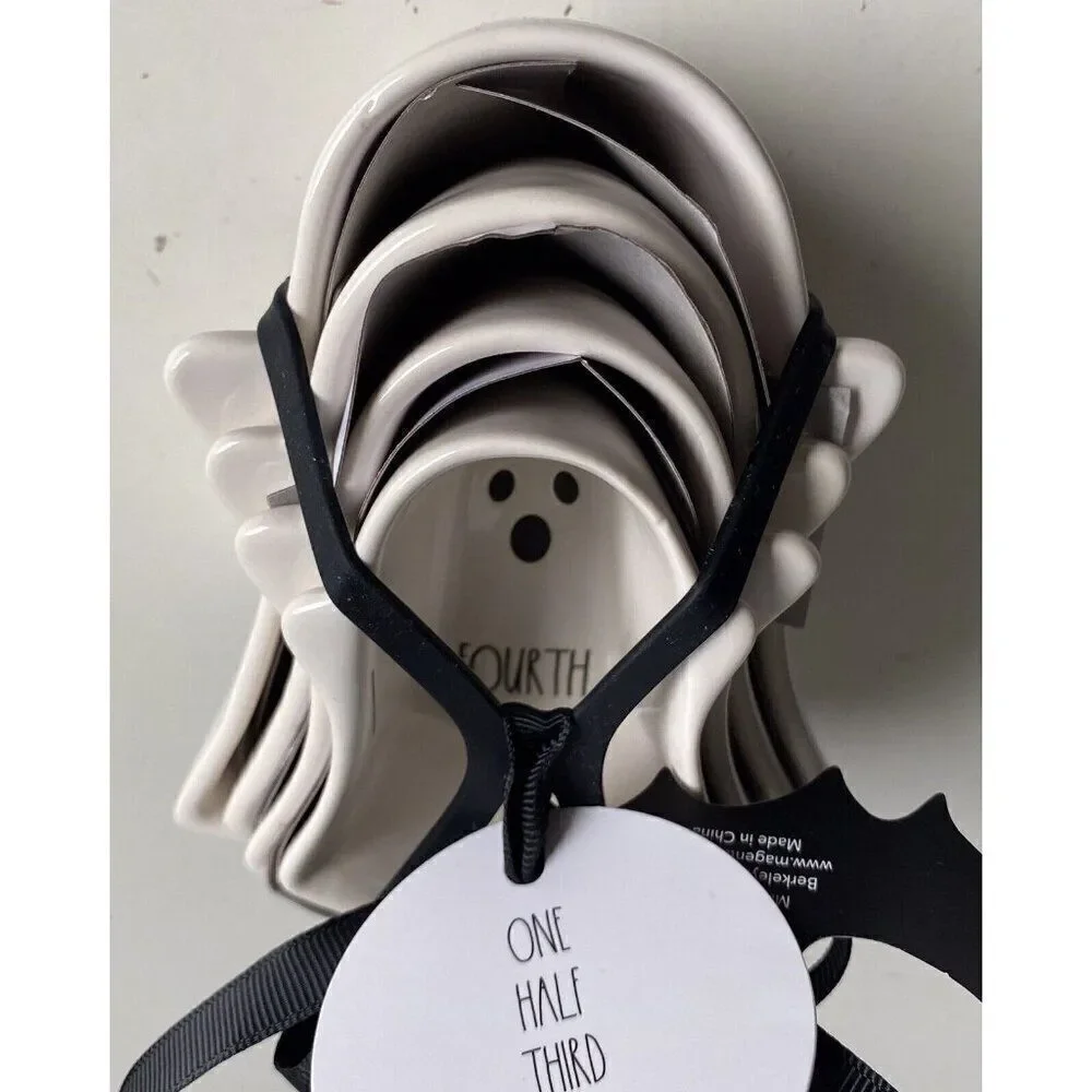Set Of 4 Rae Dunn Halloween White GHOST Shaped Measuring Cups Ceramic NEW‎